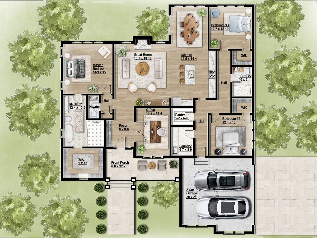 3D rendered open floor plan living space showcasing design ideas and tips for seamless integration