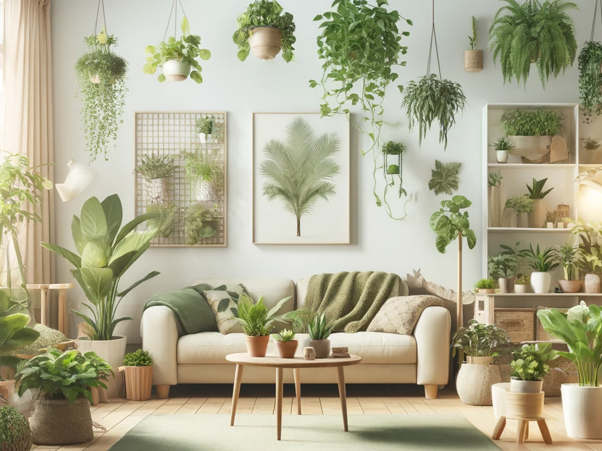 3D rendered interior design featuring plants as decorative elements, bringing life to the space