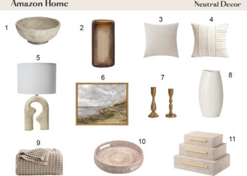 A stylish collection of neutral decor items featuring vases, decorative bowls, and accent pieces for an elegant home atmosphere.