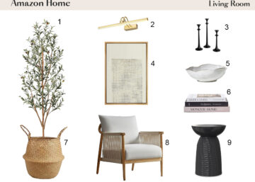 A stylish collection of living room decor items, featuring a faux plant, decorative accents, and a comfortable chair to enhance your space.